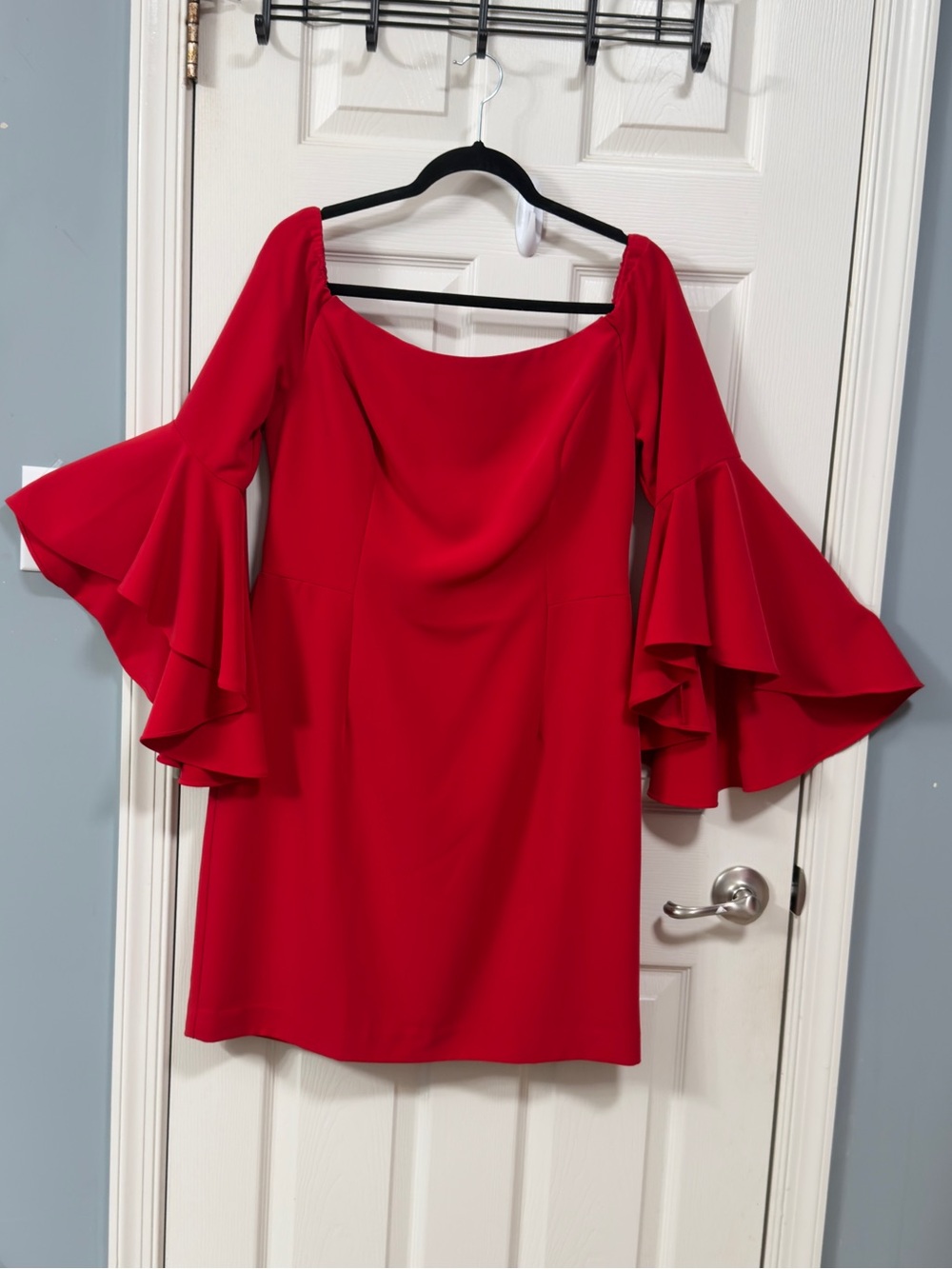 Boston Proper Plus Size Off-the-Shoulder Red Bell-Sleeve Sheath Dress Wedding